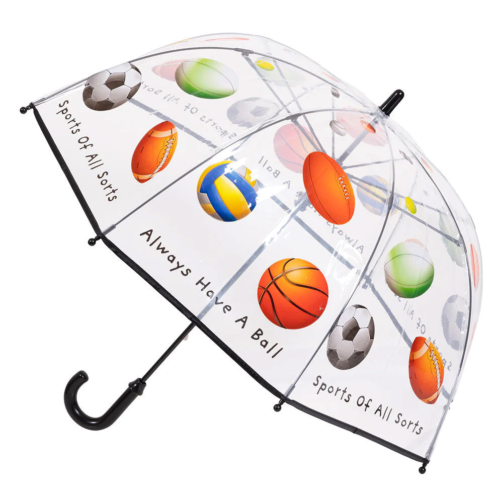 Bobbi J Bobbie J Clear Kids/Childrens Sport Ball Print Rain/Wind Protection Umbrella 3+