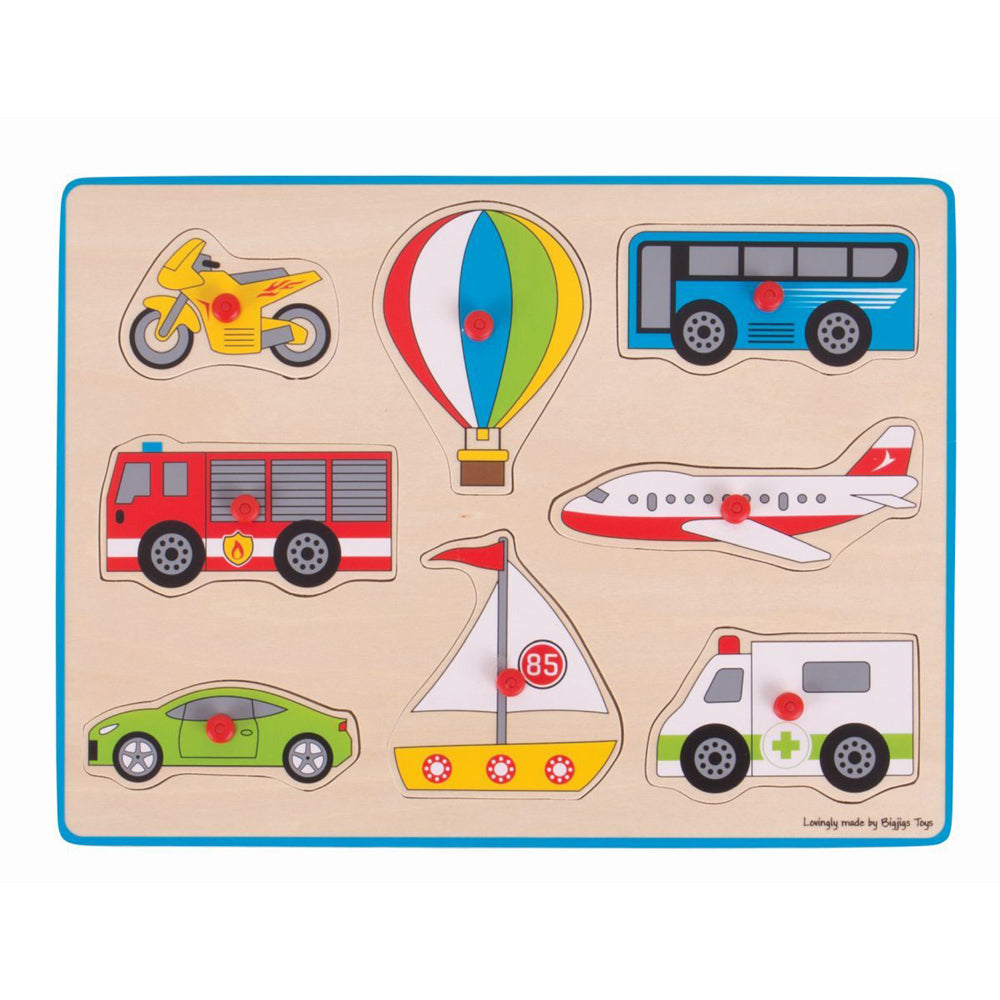 Bigjigs Toys 30cm Lift Out Puzzle Transport Plane/Bus/Car Wooden Toy 3y+ (8 Pieces)