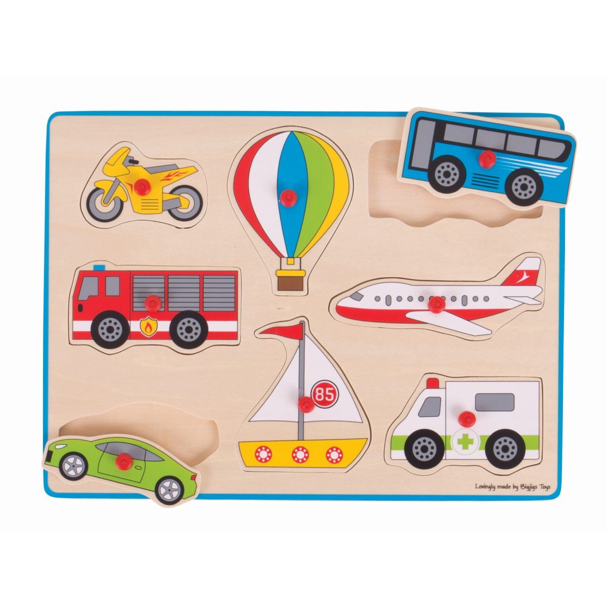 Bigjigs Toys 30cm Lift Out Puzzle Transport Plane/Bus/Car Wooden Toy 3y+ (8 Pieces) — image 2