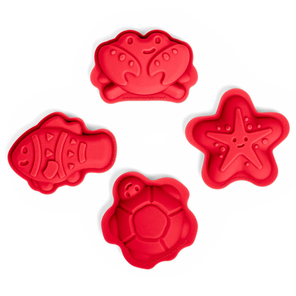 Bigjigs Toys Sand Mould Set Kids/Children Outdoor Beach Toy Cherry Red 18m+ (4 Pieces)