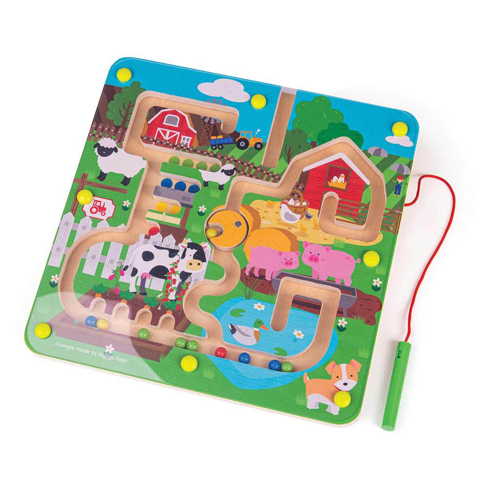 Bigjigs Toys 22cm Farmyard Maze Puzzle Game Kids Learning Wooden Sensory Toy 3y+