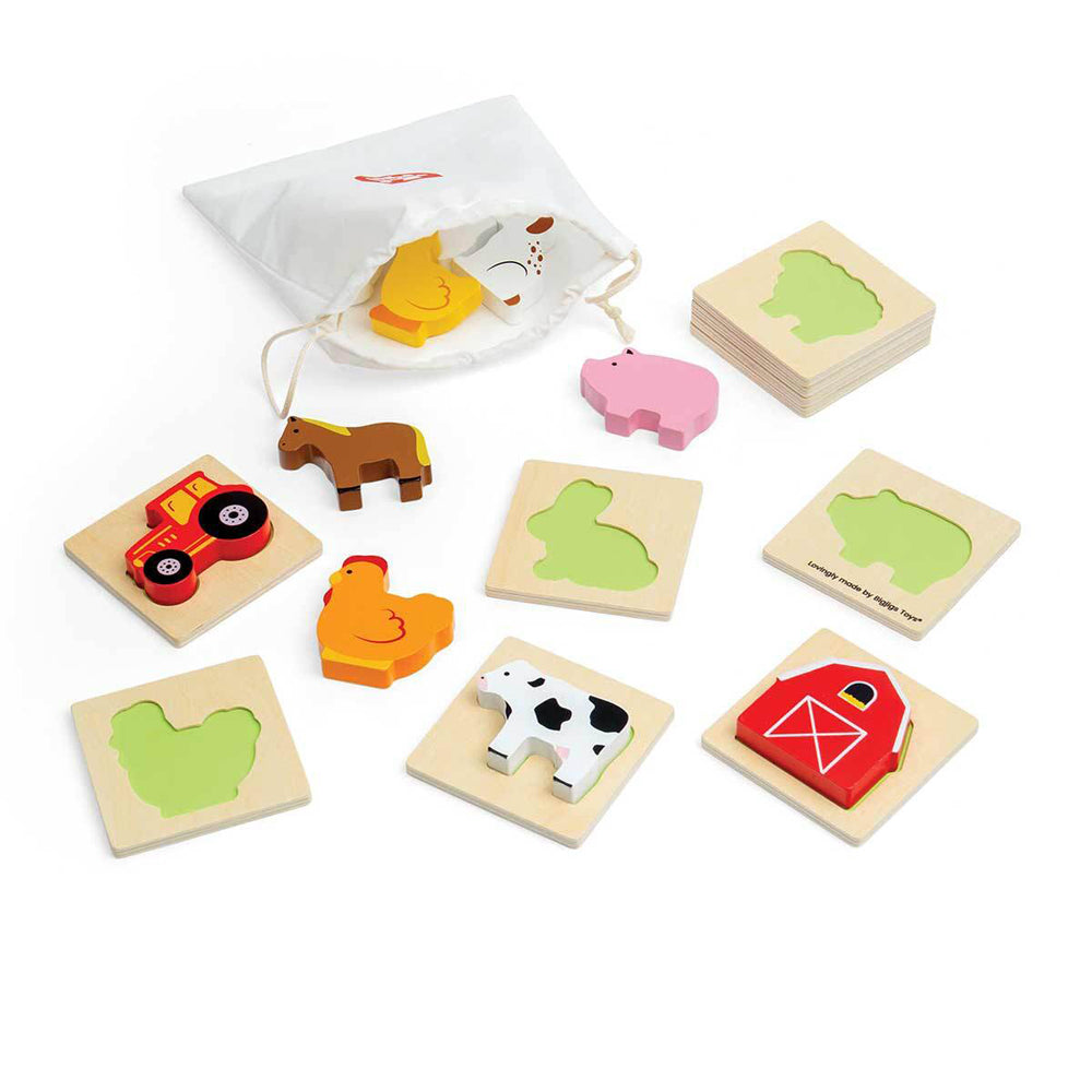 Bigjigs Toys Farm Feel & Find Kids/Children Sensory Puzzle Wooden Toy 10m+ (10 Pieces)