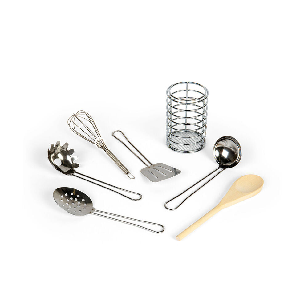 Bigjigs Toys 20x8cm Metal Utensil Pot Role Play Kids Pretend Play Toys 3y+