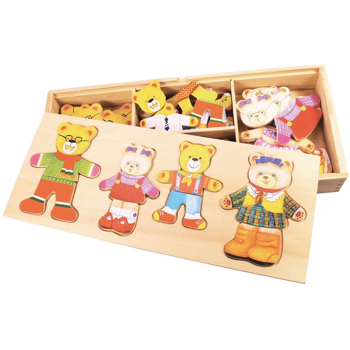 Bigjigs Toys 33cm Dress Up Bear Family Kids Interactive Wooden Toy 3y+ (72 Pieces) — image 2