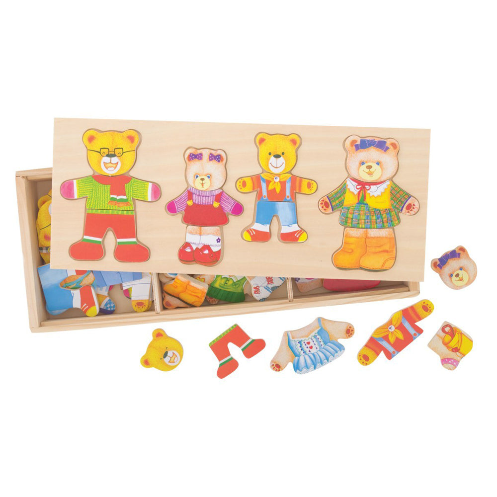 Bigjigs Toys 33cm Dress Up Bear Family Kids Interactive Wooden Toy 3y+ (72 Pieces)