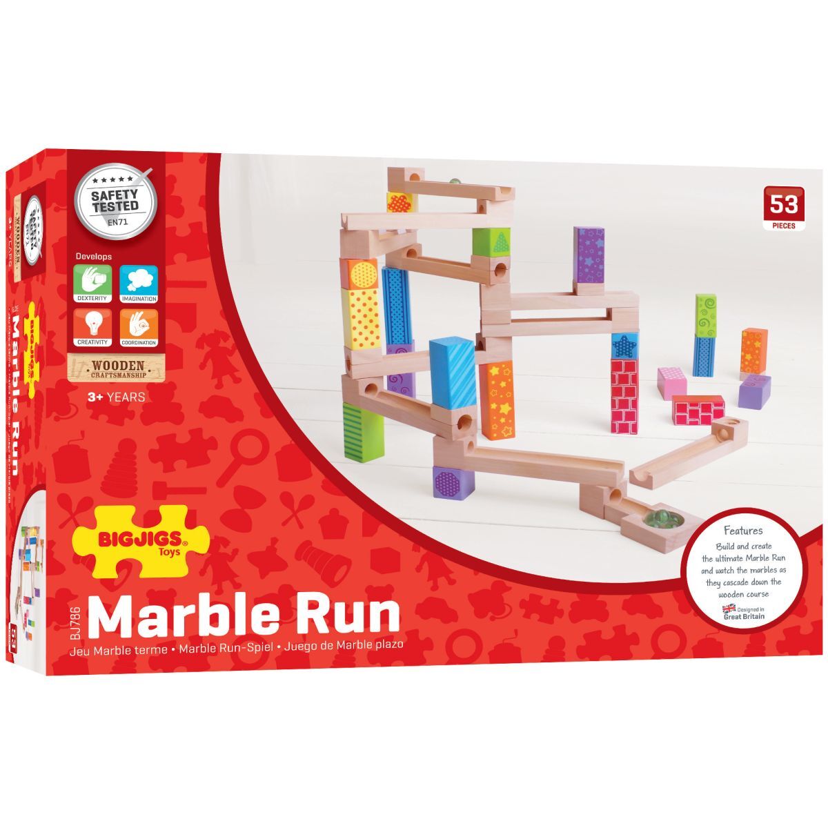 Bigjigs Toys 20cm Marble Run Kids/Children Wooden Educational Play Toy 3y+ (47 Pieces) — image 6