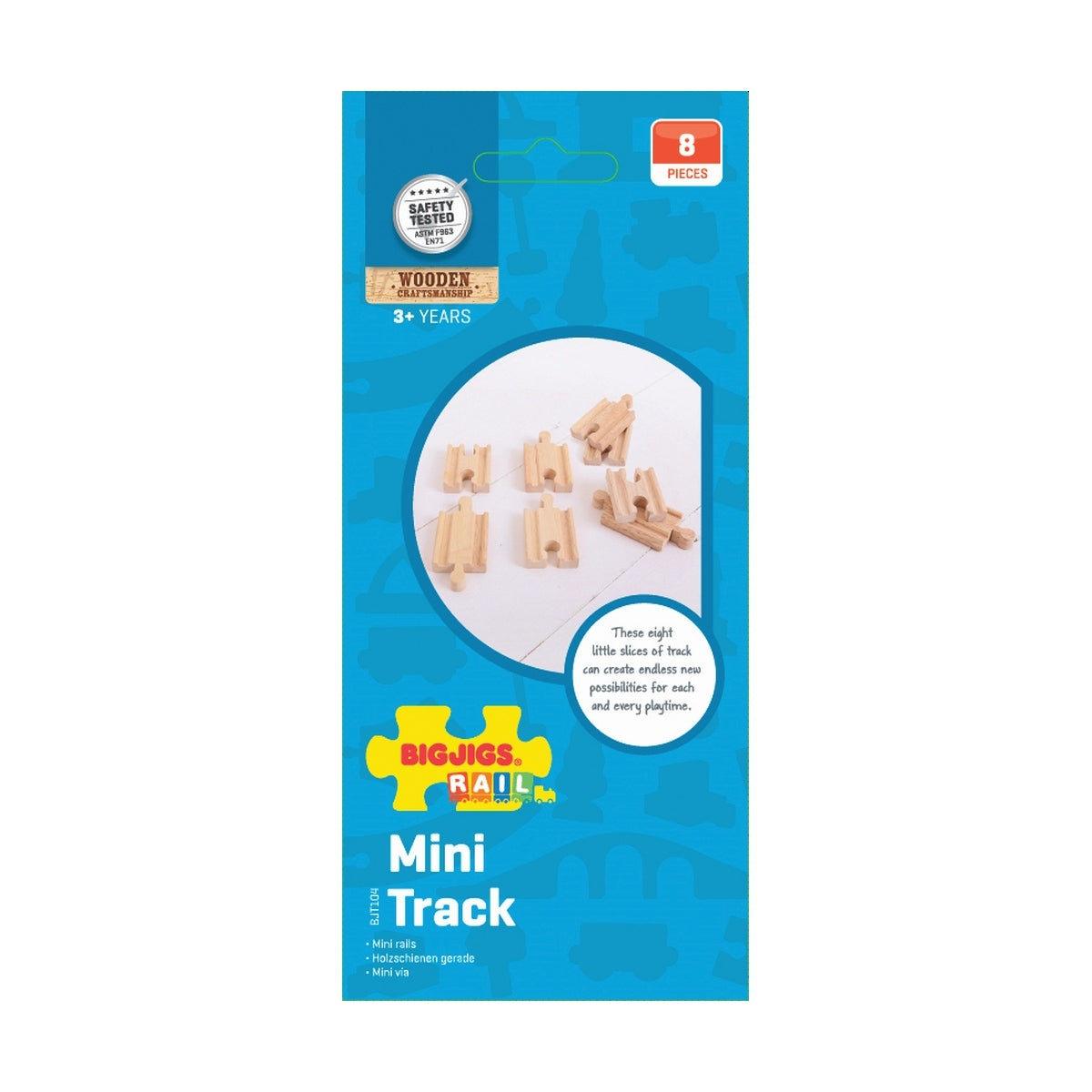 Bigjigs Rail Mini Wooden Railway Tracks 5.5cm Kids Toy 3y+ (8 Pieces) — image 3