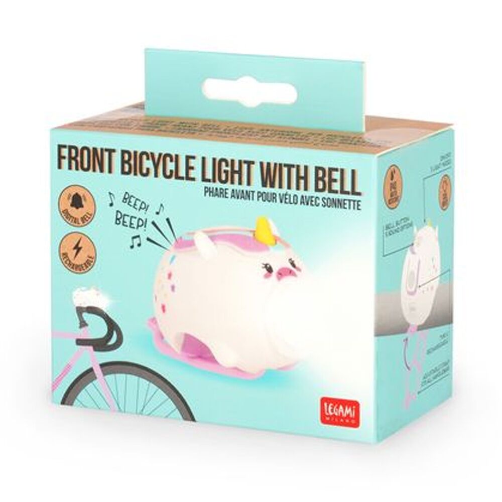 Legami Unicorn Rechargeable Front Bike Light & Bell w/3 Modes 5 Sounds Cycling