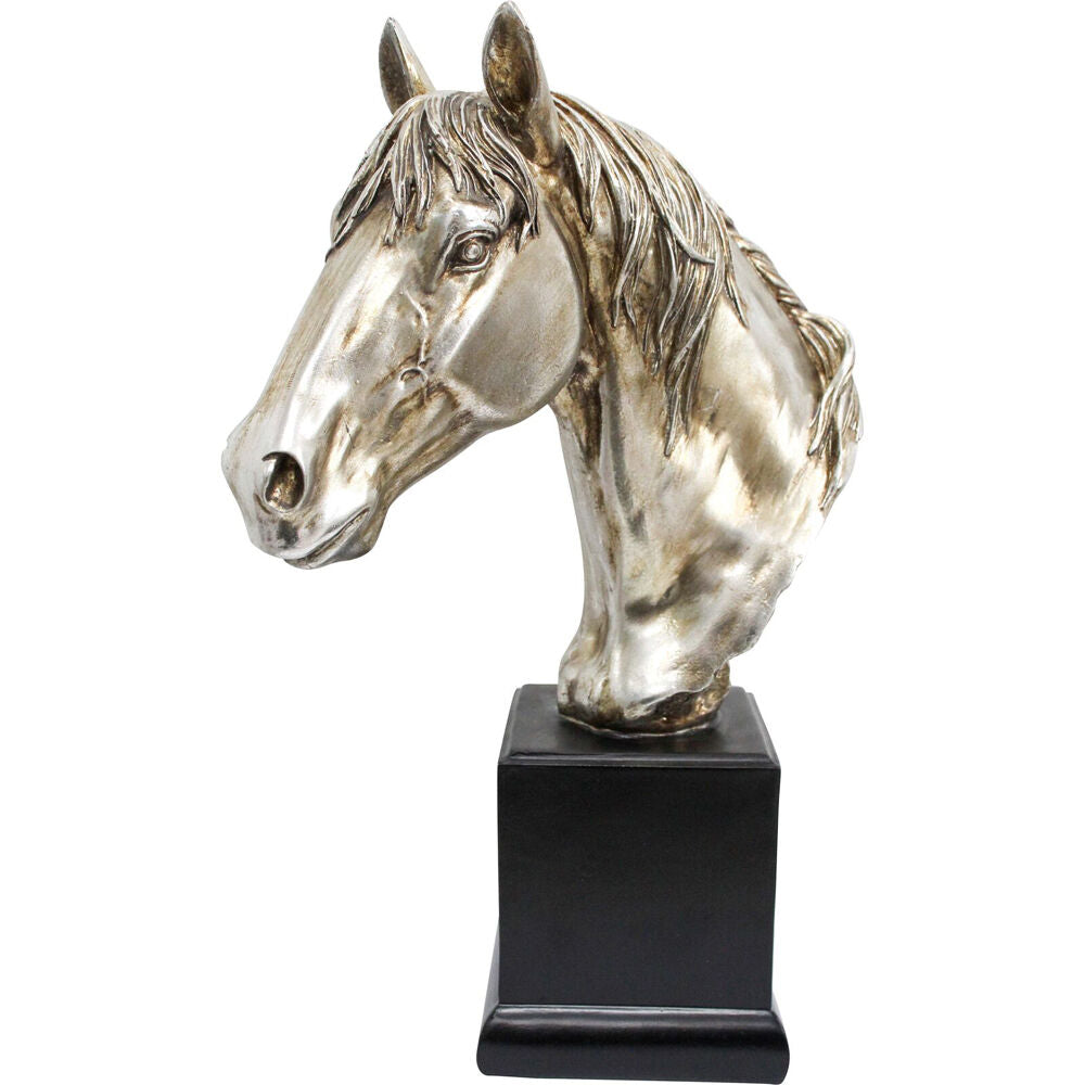 LVD 18x34.5cm Silver Resin Horse Head Decorative Sculpture Statue