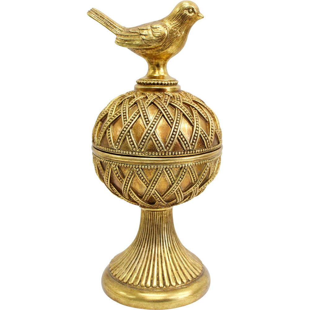 LVD 11.5x11x24.5cm Aged Gold Resin Bird Box Antique Home Decoration