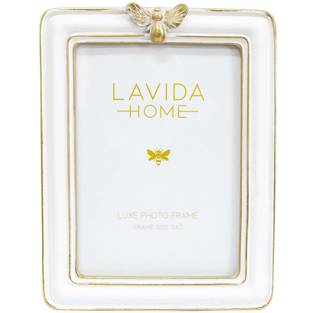 LVD 16x1.5x21cm Crisp White/Gold Resin Bee Photo/Picture Frame 5x7