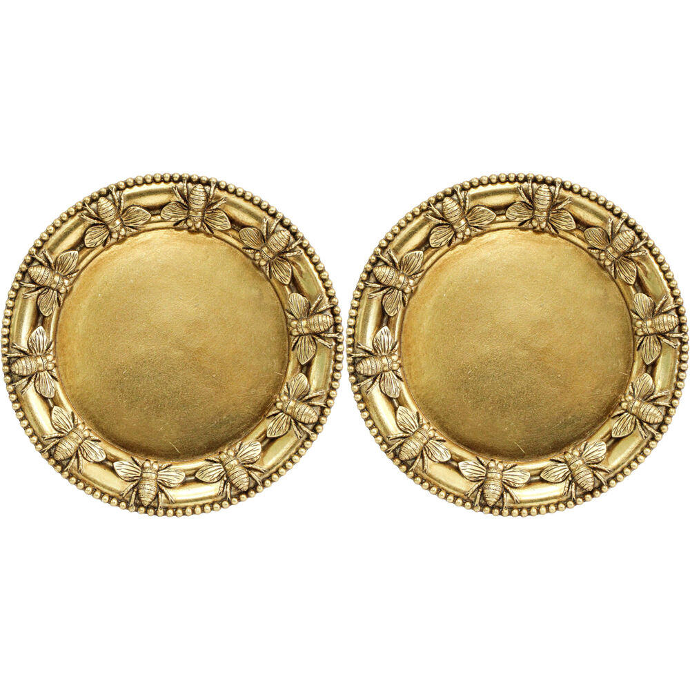 LVD Resin Bumble Bee Border Round Trinket Dish Display Tray 14cm Gold (2 Pack)