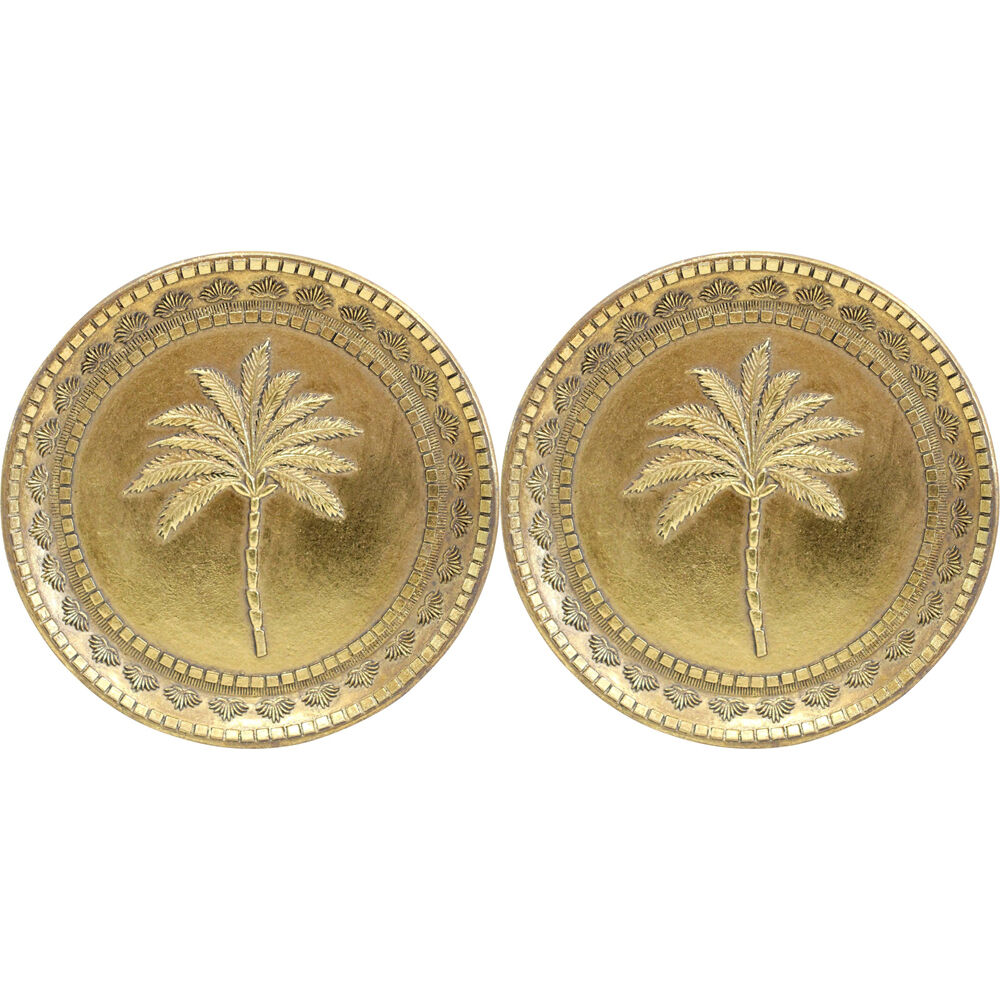 LVD Resin Tropical Palm Tree Round Trinket Dish Display Tray 13.5cm Gold (2 Pack)