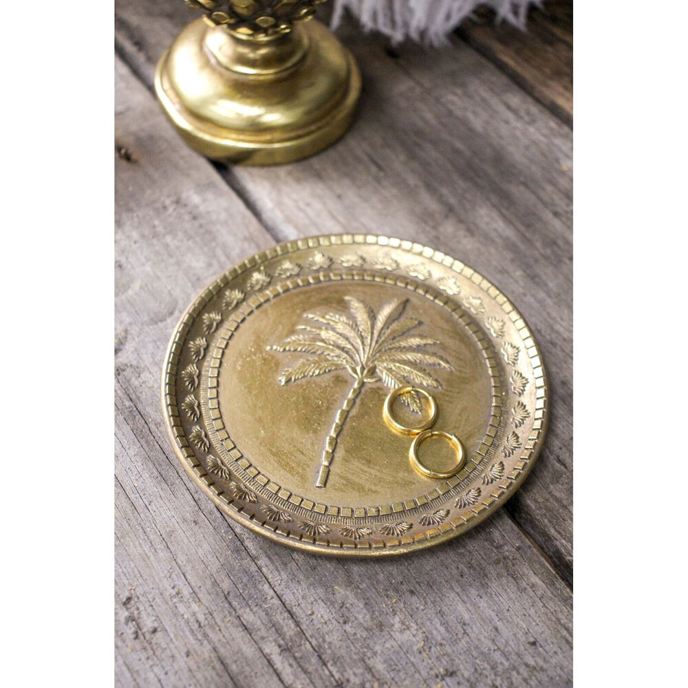 LVD 13.5cm Gold Resin Tropical Palm Tree Round Trinket Dish Display Tray — image 2