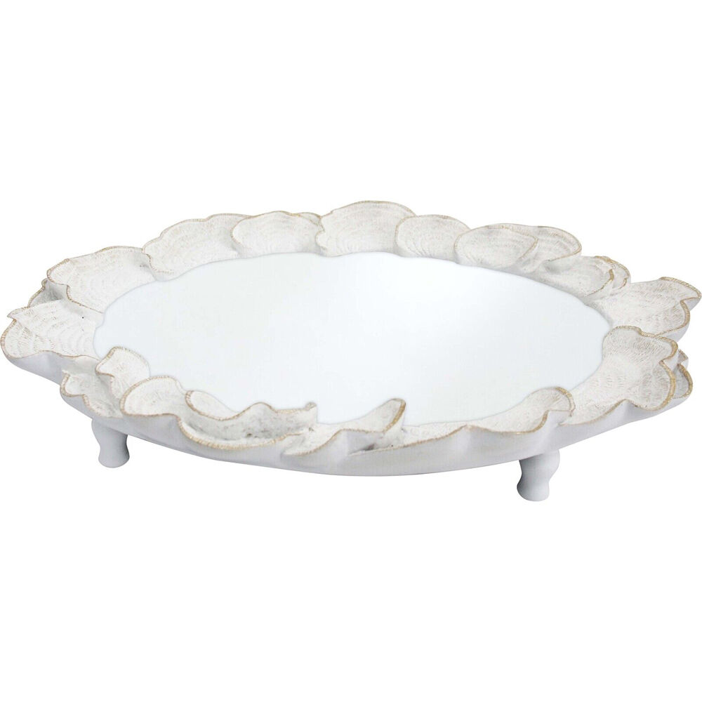 LVD 37x28cm White Coral Textured Resin Oval Mirrored Trinket Display Tray — image 2