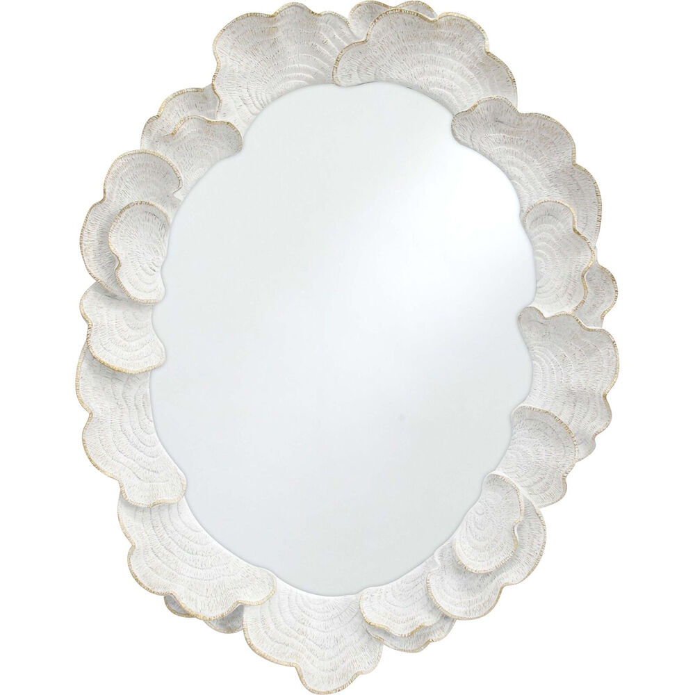 LVD 37x28cm White Coral Textured Resin Oval Mirrored Trinket Display Tray