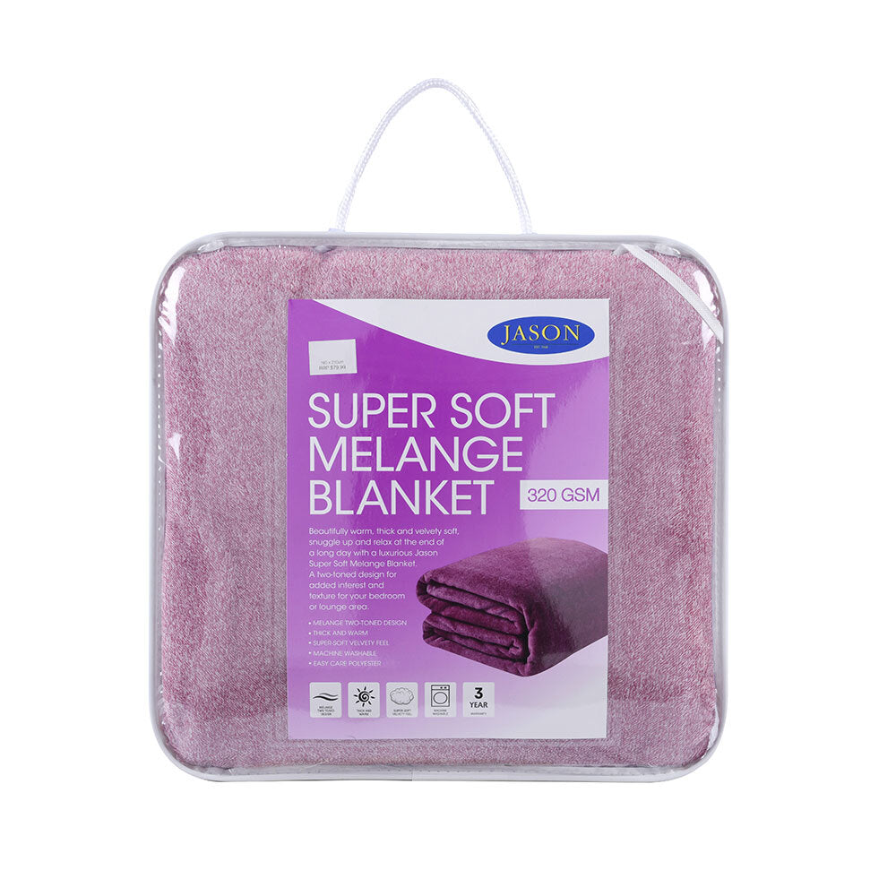 Jason Single Bed 160x210cm Super Soft Melange 320 GSM Soft Plush Blanket Linen - 320GSM Plum — image 4