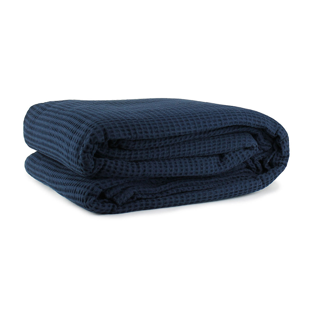 Jason Commercial Queen Bed Cotton Waffle Throw/Blanket Bedding 245x255cm Navy