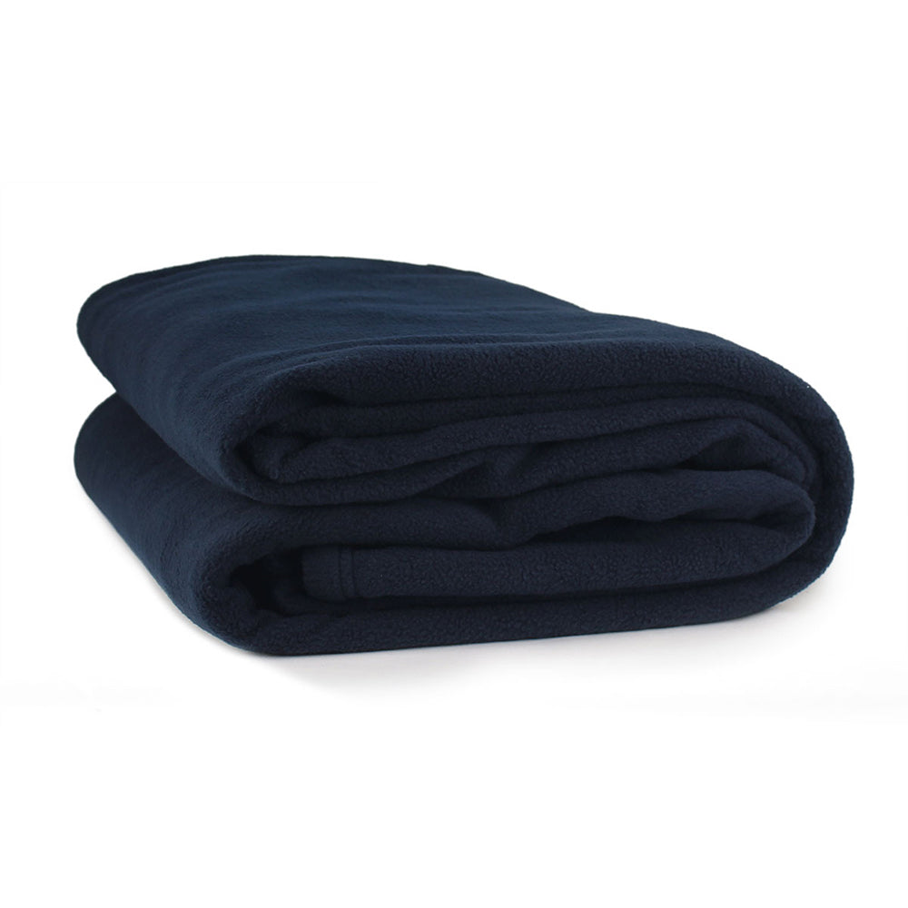 Jason Commercial Queen Bed Premium Polar Fleece Blanket 245x255cm Navy 360GSM