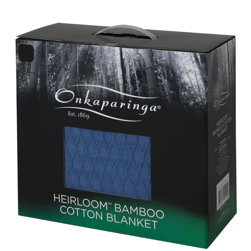 Onkaparinga Heirloom Size Queen/King Bed 230x250cm Bamboo Cotton Blanket — Blue