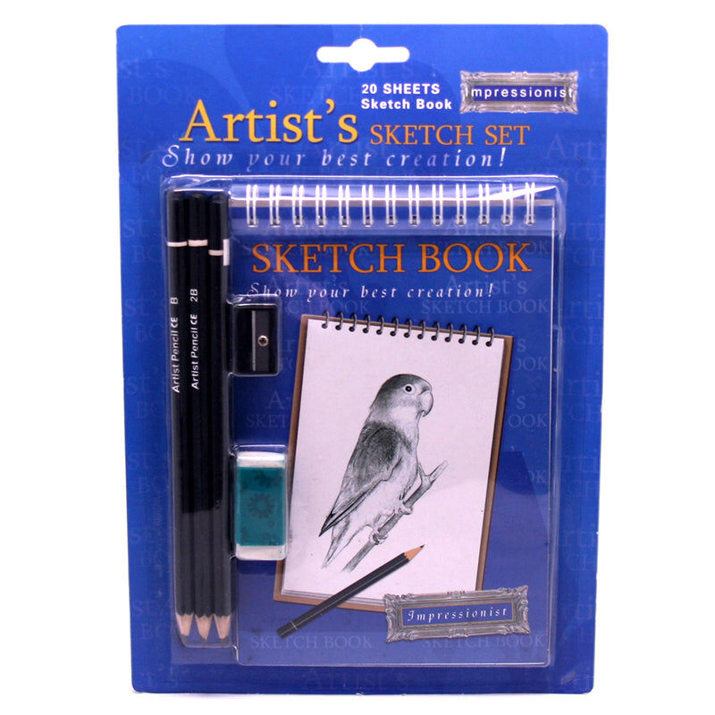 BMS Gifts Small Sketch Book 20 Sheet w/6 HB Pencils 2B-4B Sharpener Eraser — image 2