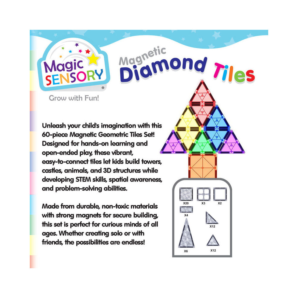 Magic Sensory Magnetic Diamond Tiles Textured Colourful STEM Set 3y+ (60 Pieces) — image 5
