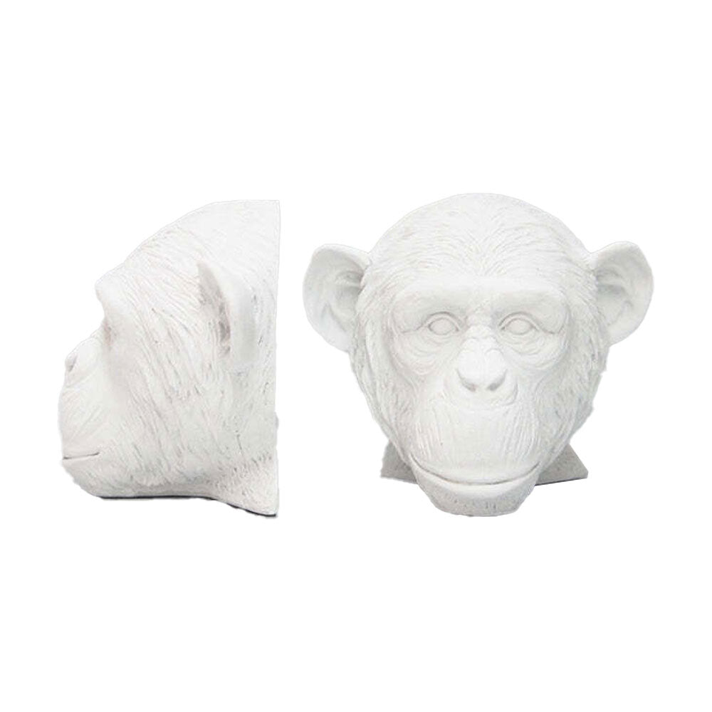 White Moose Resin Monkey Head Bookends Home/Living Room Display Decor White