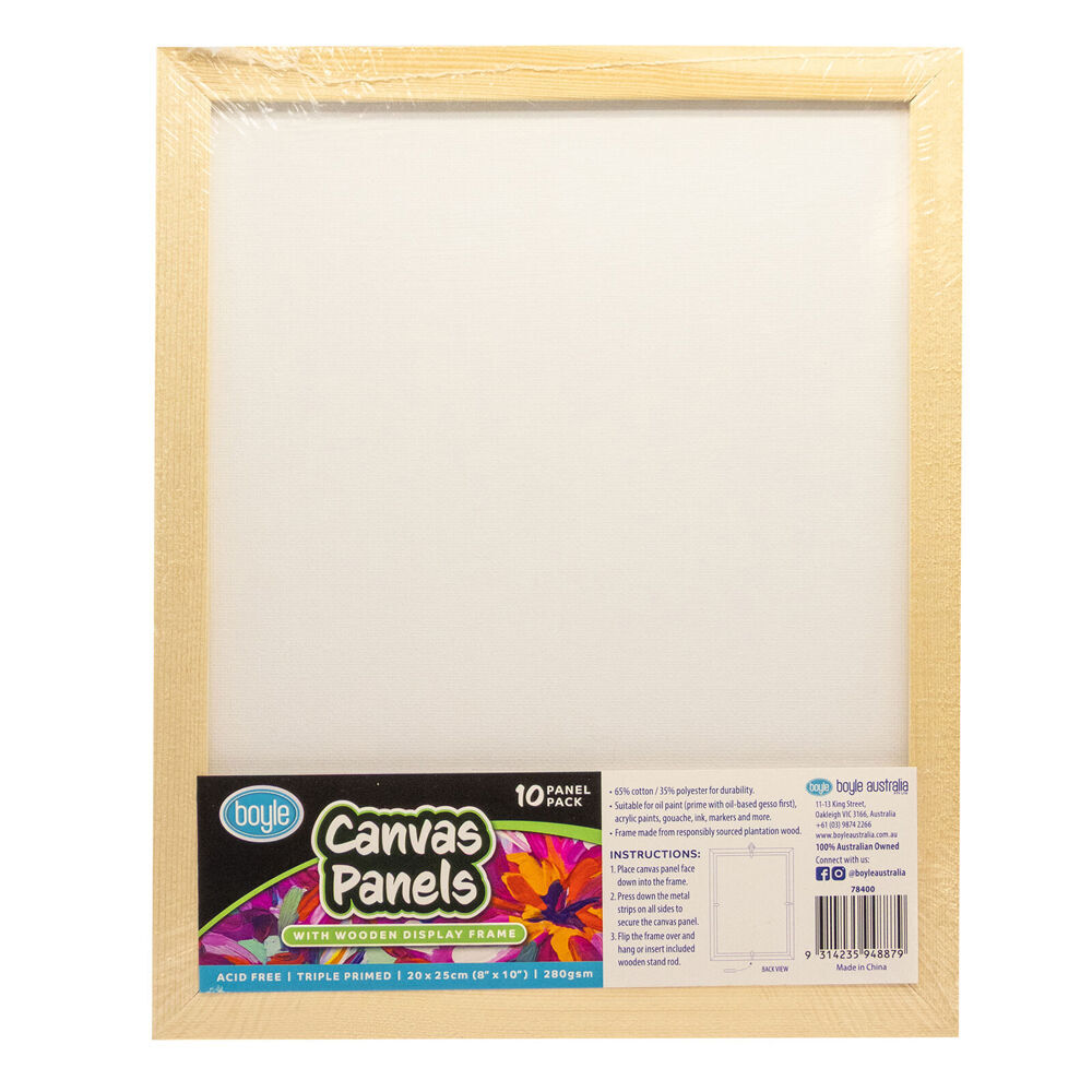 Boyle 10PK Boyle Blank Canvas Panels w/1x Display Frame for Painting 20x25cm (2 Pack) — image 2