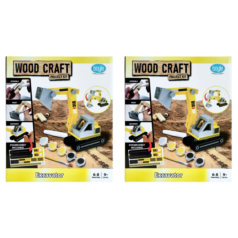 Boyle Wood Craft Project Kit Excavator Kids/Children DIY Build Activity 9y+ (2 Pack)