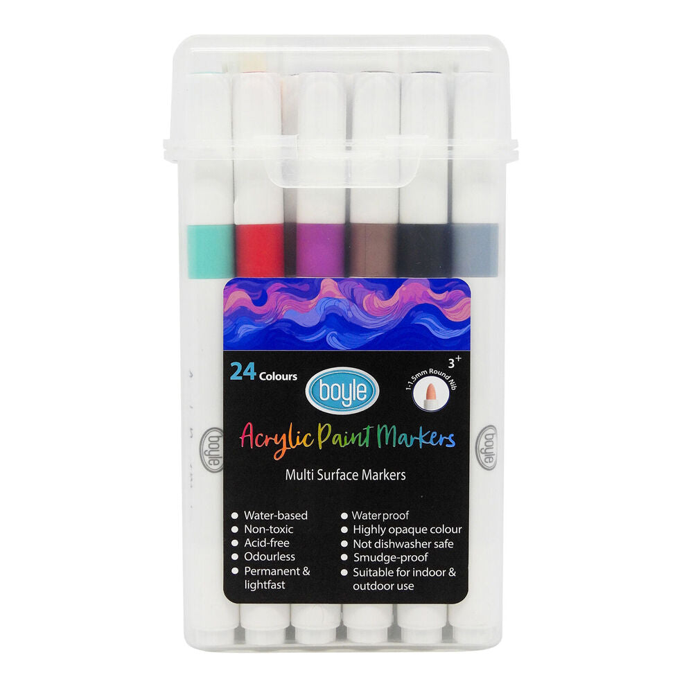 Boyle Acrylic Markers Colour Set w/Storage Case Non-Toxic/Water Based 3y+ (24 Pack)