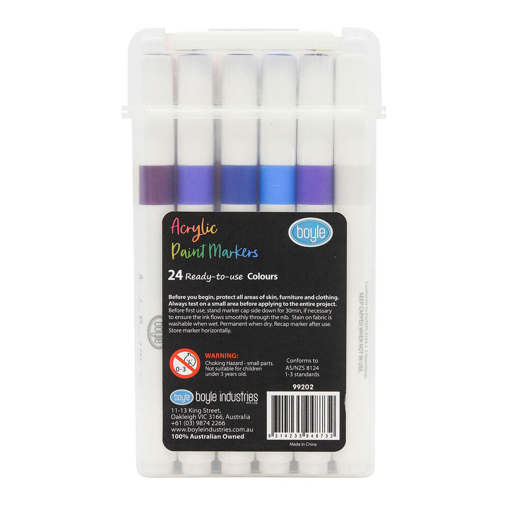 Boyle Acrylic Markers Colour Set w/Storage Case Non-Toxic/Water Based 3y+ (24 Pack) — image 2