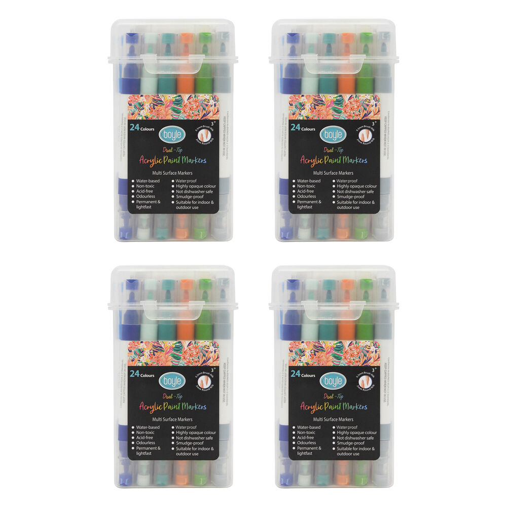 Boyle 24PK Boyle Dual Tip Acrylic Markers Colour Set w/Storage Case Non-Toxic 3y+ (4 Pack)