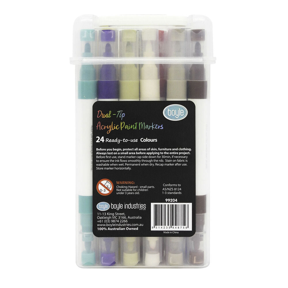 Boyle Dual Tip Acrylic Markers Colour Set w/Storage Case Non-Toxic 3y+ (24 Pack) — image 2