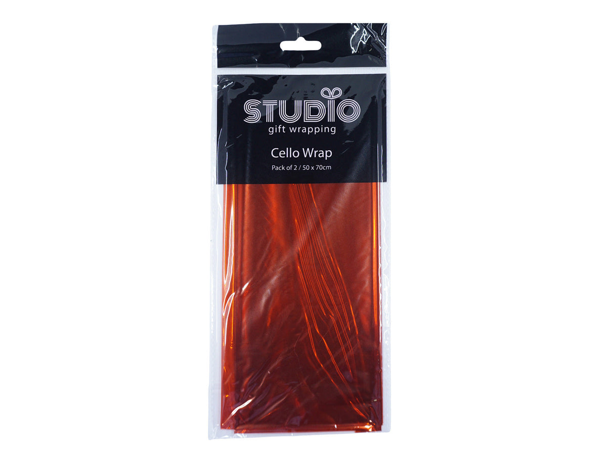 Studio Gift Wrapping Cello Wrap 50x70cm Decoration Present Decor (2 Pieces) — Orange
