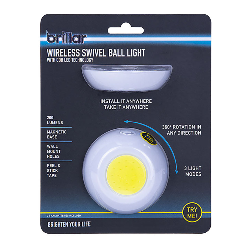 Brillar Wireless Battery Operated Magnetic Ball w/Cob LED Home/Office Light WHT