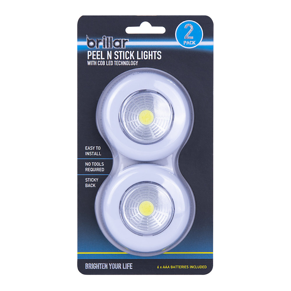 Brillar Wireless Peel N Stick Battery Operated Closet Wardrobe Lights White (2 Pieces)