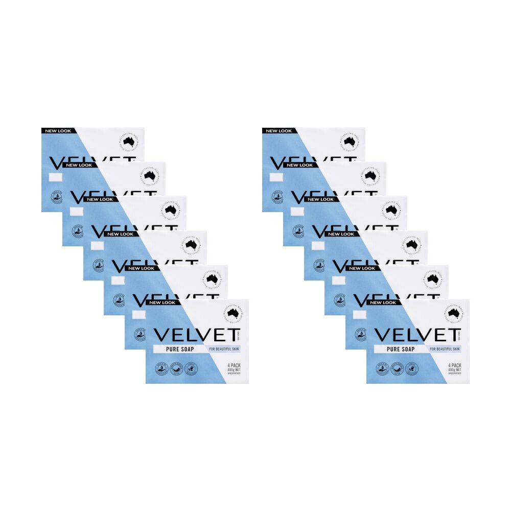 Velvet 4pk Pure Soap 400g - Gentle Sensitive Skin Lightly Fragranced (12 Pack)