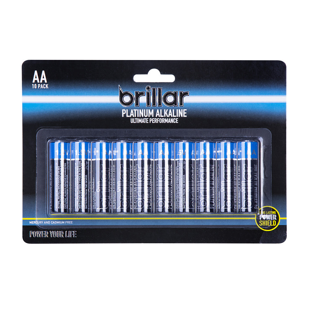 Brillar Multi-Pack AA LR6 1.5v Battery Platinum Alkaline Batteries Blue (10 Pieces)