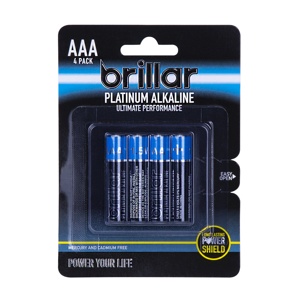 Brillar Multi-Pack AAA LR03 1.5v Battery Platinum Alkaline Batteries Blue (4 Pieces)