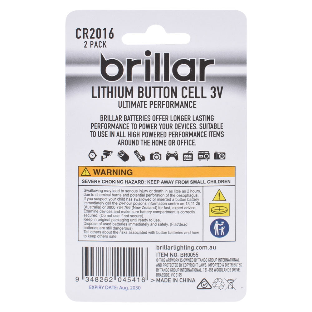Brillar Lithium Button Cell 3V Long Lasting Coin Batteries - Cr2016 (2 Pieces) — image 2