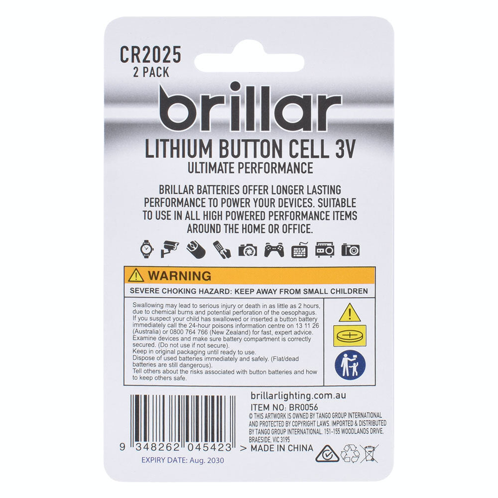 Brillar Lithium Button Cell 3V Long Lasting Coin Batteries - Cr2025 (2 Pieces) — image 2