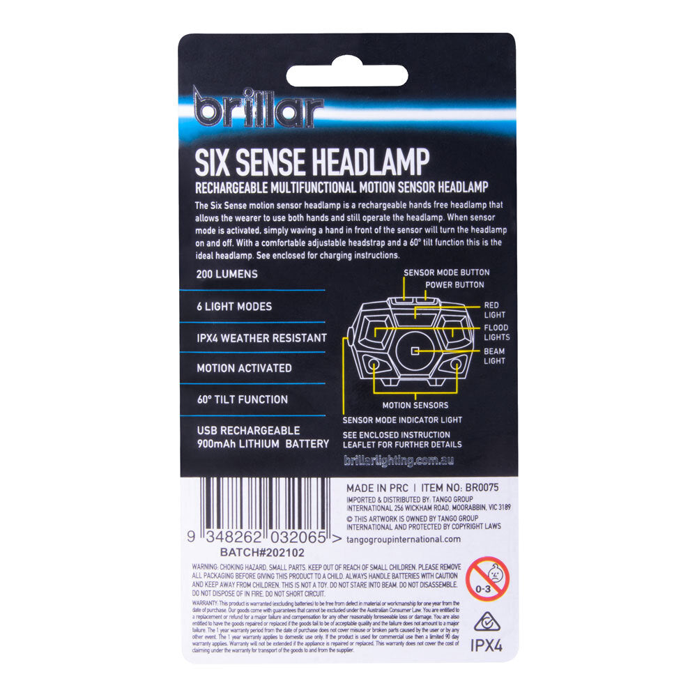 Brillar Six Sense - Rechargeable Motion Activated Head Light Lamp 200lm — image 2
