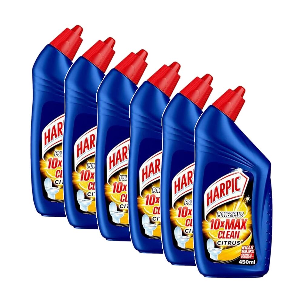 Harpic Liquid Toilet Bowl Disinfectant Cleaner Citrus Scent 450ml (6 Pack)