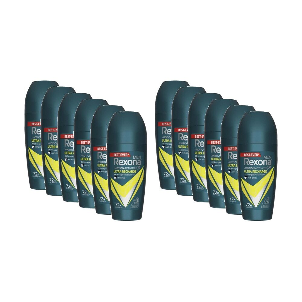 Rexona Men's Antiperspirant Roll On Deodorant Recharge 72Hr Freshness 45ml (12 Pack)