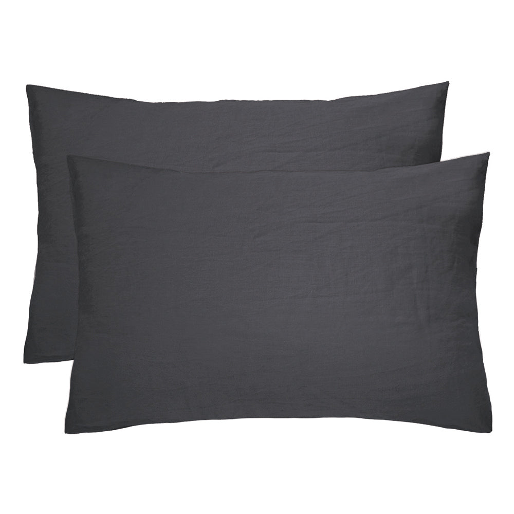 Bambury Home Living Decor Linen Pillowcase Pair Charcoal Woven 48cm x 73cm