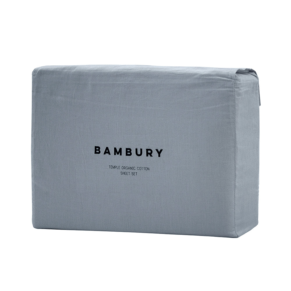 Bambury Home Bedding Size Double Bed Temple Organic Cotton Sheet Set Steel Blue