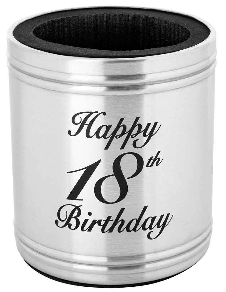 LMD Beer/Soda Can Bottle Happy 18th Birthday Stubby Holder Stainless Steel 375ml