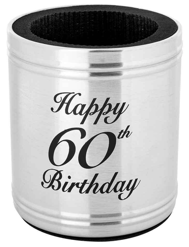 LMD Beer/Soda Can Bottle Happy 60th Birthday Stubby Holder Stainless Steel 375ml (2 Pack) — image 2