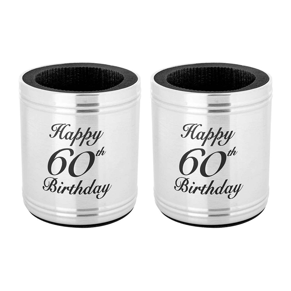 LMD Beer/Soda Can Bottle Happy 60th Birthday Stubby Holder Stainless Steel 375ml (2 Pack)