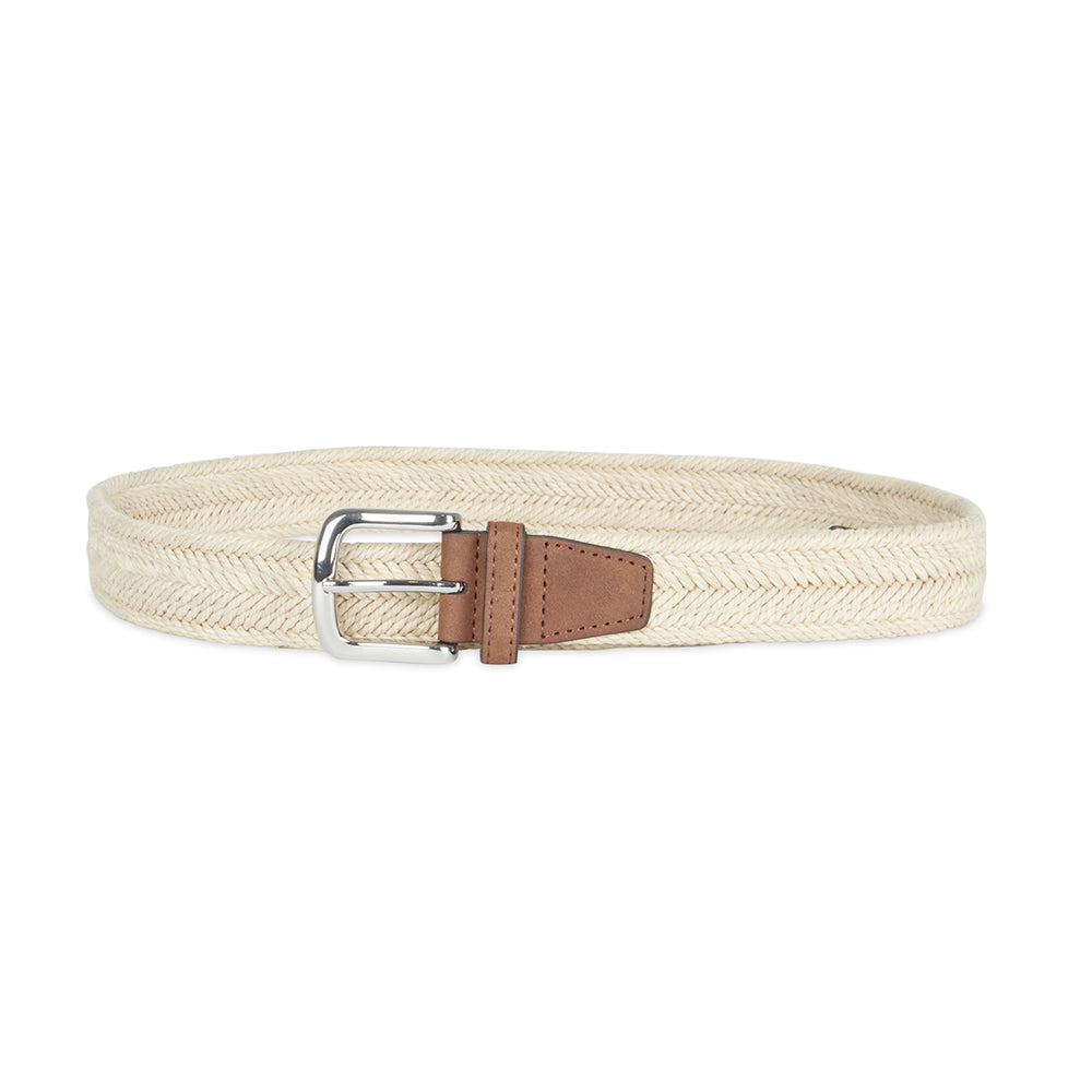 Ben Sherman Men's Pin Buckle Woven Casual Fashion Waist Belt L/38-40" Cream